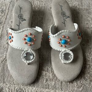 New Joan Boyce Bella White Rhinestone Sz 11 Toe Slip On Sandal Flip Flops Chic